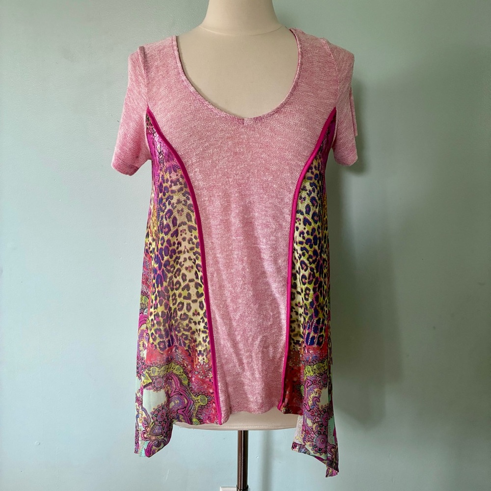 Poeme by Citron Short Sleeve Flutter Hem Animal Print Blouse